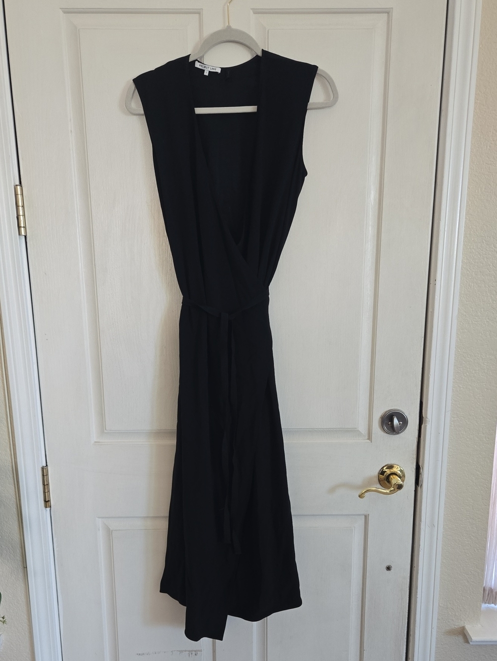 Helmut Lang Black Sleeveless Midi Wrap-Style Dress L